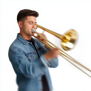 Young Musician Playing Trombone in Motion