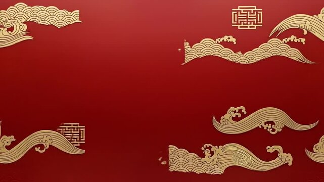 Ornate golden cloud patterns on a vibrant red background, capturing traditional East Asian decorative art and cultural elegance for modern design