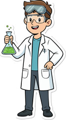 Fototapeta premium Smiling Scientist Holding Flask with Green Liquid in Lab Coat