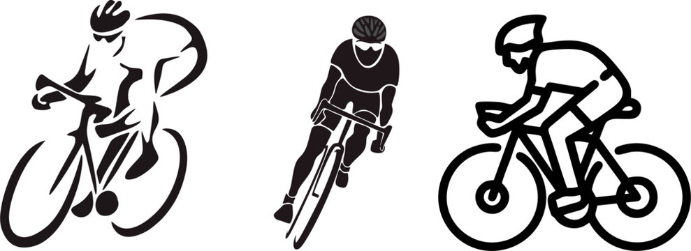 Set of Three Stylized Bicycle Rider Silhouettes
