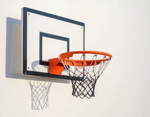 Orange Basketball Hoop and Net Attached to a White Wall in a Gymnasium