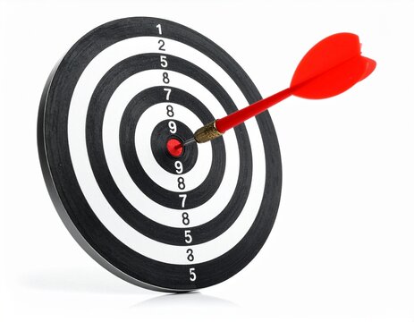 Red Dart Hitting the Bullseye on a Dartboard