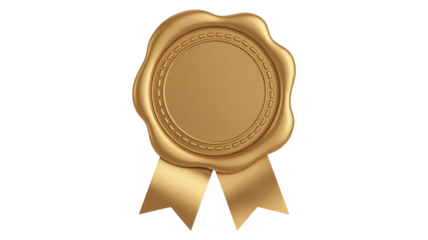 Elegant golden seal with ribbons symbolizes achievement, authority, luxury, and premium quality assurance