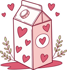 Cartoon milk carton with hearts and decorative plant  - 60