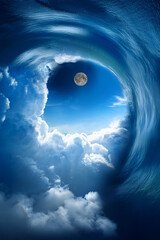 blue sky with clouds and moon