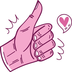 Pink hand giving a thumbs up with a heart speech bubble. (60)
