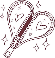 Unzipped heart with zipper and stars, love and feelings concept. 60
