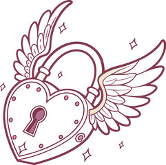 Heart shaped lock with wings, vector illustration.  (60)