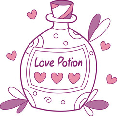 Cartoon love potion bottle with hearts - isolated. 60 characters