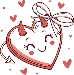 Cute devil heart cartoon character with a ribbon. isolated. (60)