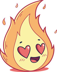 Cartoon fire flame character with heart eyes, vector isolated. 60