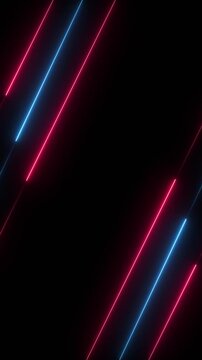 Abstract neon blue and pink diagonal lights animation on dark background, seamless loop with blinking lines and glowing motion for modern video design