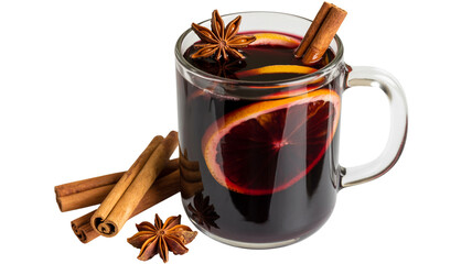 Warm mulled wine with cinnamon and orange slices for cozy winter evenings and holiday celebrations