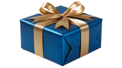 Obraz premium Elegant blue present with a gold ribbon bow is perfect for celebrations and special occasions alike
