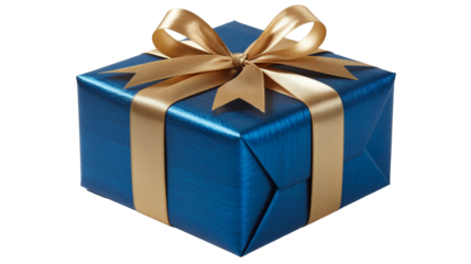 Elegant blue present with a gold ribbon bow is perfect for celebrations and special occasions alike