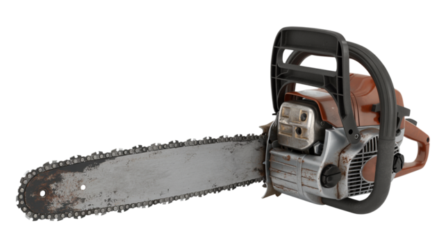 Powerful chainsaw ready for cutting and trimming during landscape projects, forestry, and home improvement tasks