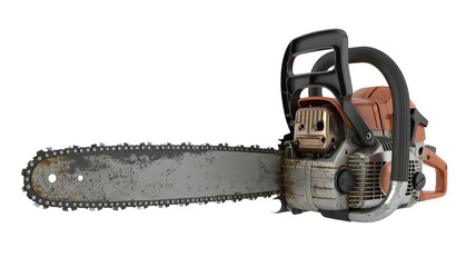 Powerful chainsaw ready for tough jobs like cutting trees and clearing brush with its sharp, heavy duty blade