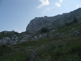 Obraz premium Mountain nature of the Caucasus, hiking in the mountains, views during a hike, mountains in summer, hiking and tourism.
