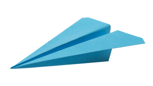 Take flight with this playful blue paper airplane, ideal for creative projects and symbolizing innovation