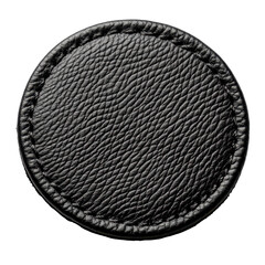 A black leather square showcasing neat stitching around its perimeter, isolated on transparent background