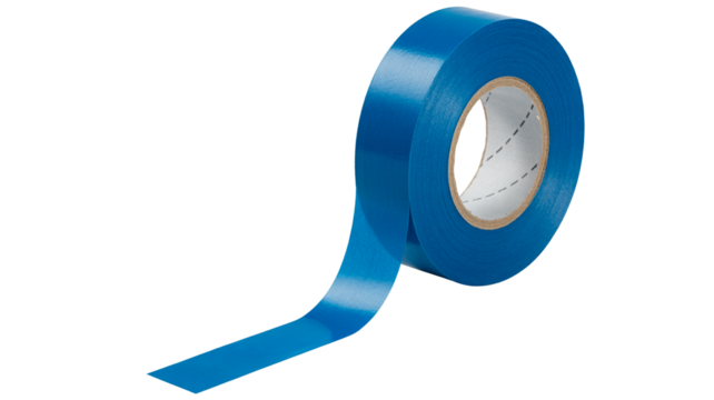 Vibrant blue tape roll unwinding for crafting, repairs, sealing, or decorative projects with transparent style