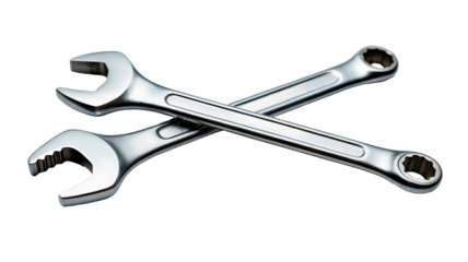 Professional chrome wrenches crossed, symbolizing engineering precision and industrial strength, ready for projects