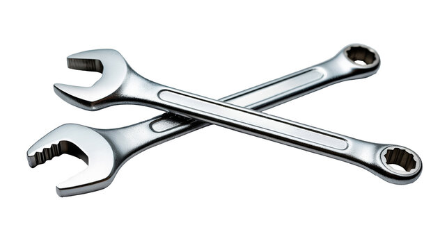 Professional chrome wrenches crossed, symbolizing engineering precision and industrial strength, ready for projects - Powered by Adobe