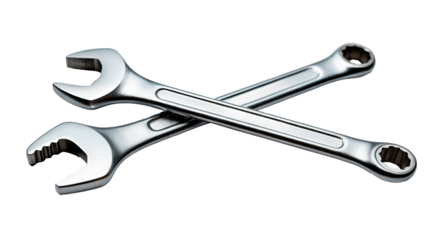 Professional chrome wrenches crossed, symbolizing engineering precision and industrial strength, ready for projects