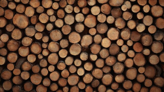 Stacked logs pattern with natural tones. AI image
