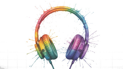Vibrant rainbow watercolor headphones for audio lovers, music production, and creative listening spaces