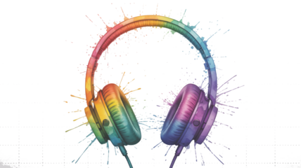 Vibrant rainbow watercolor headphones for audio lovers, music production, and creative listening spaces