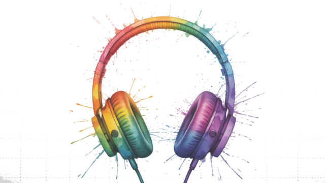 Vibrant rainbow watercolor headphones for audio lovers, music production, and creative listening spaces