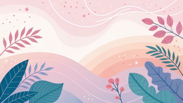 Dreamy pastel landscape with abstract foliage and gentle curves evokes serene nature and calm.