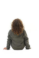 back view of  boy dressed in sportswear on a white background