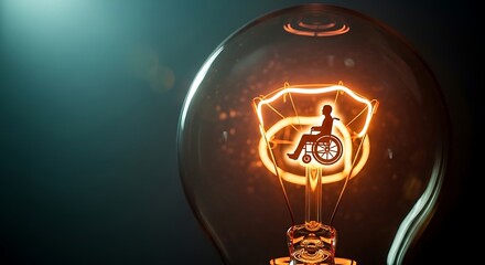 Light Bulb with Silhouette of Person in Wheelchair Inside Keywords: light bulb, idea, innovation