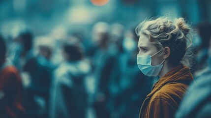 Young Woman Wearing Mask Amid Crowded Street