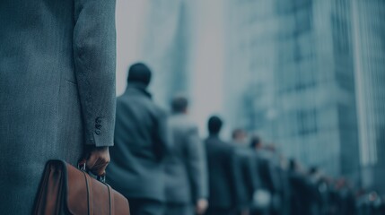 Commuters in Suits Lined Up Downtown