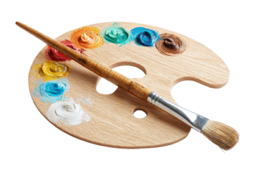 Wooden artist's palette with paint and brush (1)