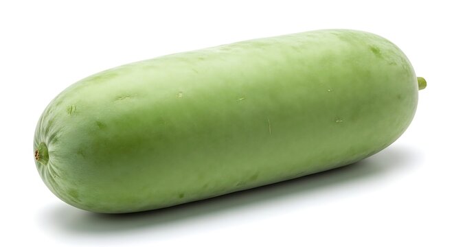 A single ripe winter melon isolated on a clean white background showcasing its pale green skin