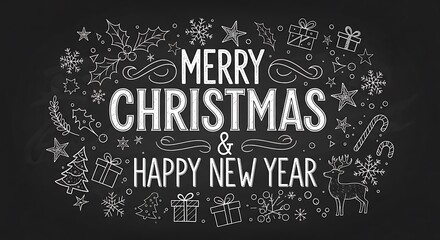Festive merry christmas and happy new year chalkboard design with holiday elements creating a joyful and celebratory atmosphere for seasonal greetings