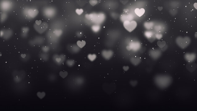 valentines day hearts black and white glitter dust lights ,valentine celebration romantic love blur heart fall social media background	