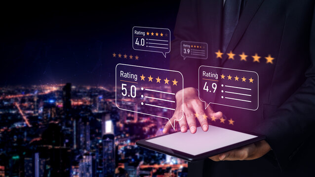 Customer centric review and rating system supports product review, digital rating concept, and customer give good trust by visualizing people choice through stars and feedback content technology Vouch