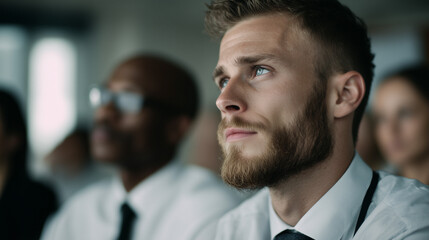 Close-up of man during management training session