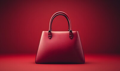 A structured red leather handbag with dual handles and metal hardware, set against a red gradient backdrop for a bold, elegant fashion display.
