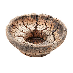 Rustic ceramic bowl with cracked texture isolated on transparent background is a unique and artisanal piece