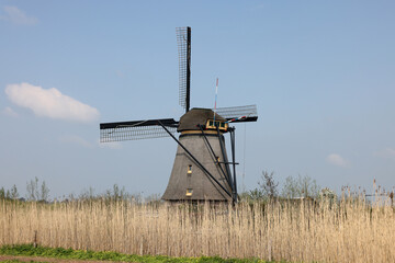 Naklejka premium One of the 19 windmills at Kinderdijk in the Netherlands. Built about 1740, this is the largest concentration of windmills in the Netherlands, a UNESCO world heritage site.