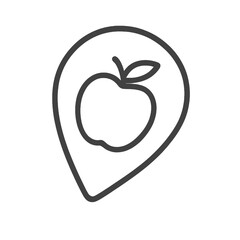 Thin-line apple icon slightly angled inside seed-shaped pin, transparent PNG, ideal for healthy food apps and fruit category indicators.