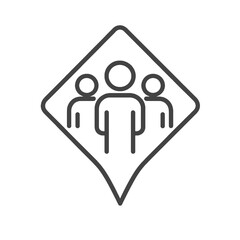 Obraz premium Thin-outline black leadership icon with leading figure inside diamond pin, transparent PNG, ideal for team guidance and professional development UI.