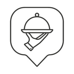 Thin-outline black waiter tray icon inside a rounded square pin, transparent background, ideal for professional restaurant service and hospitality UI design.