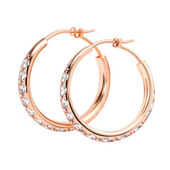Elegant rose gold hoop earrings adorned with sparkling crystals isolated on transparent background